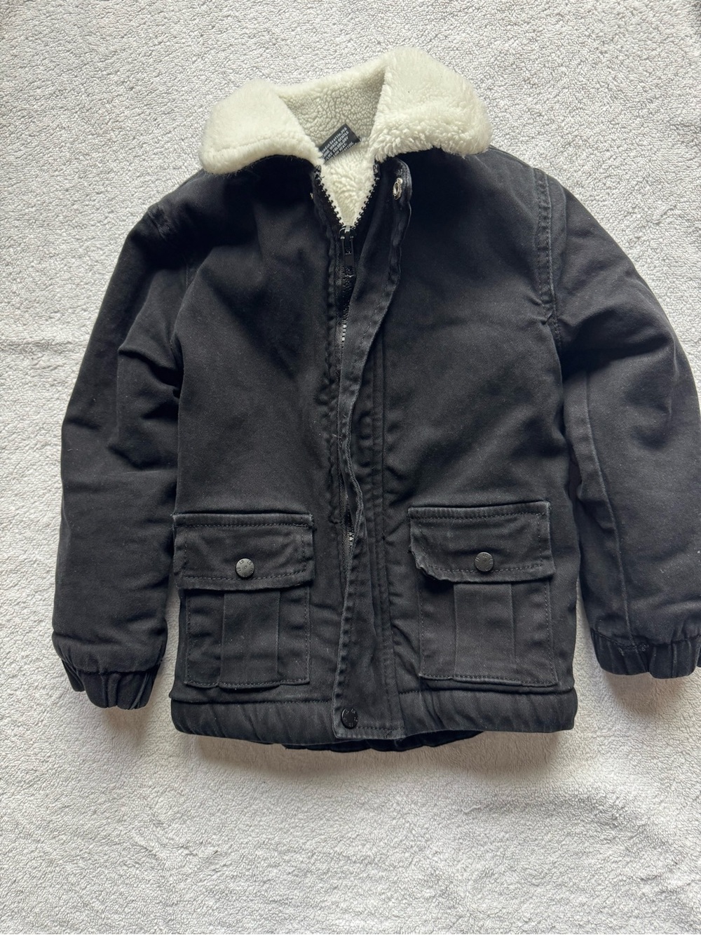 Little Bipsy Black Puffer Jacket with Cream Sherpa Collar
